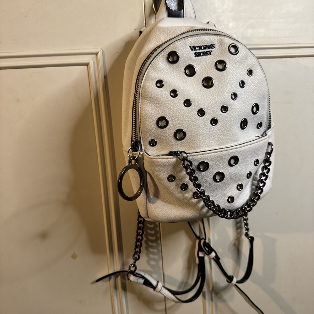 Victoria's Secret White Backpack with Black Studs